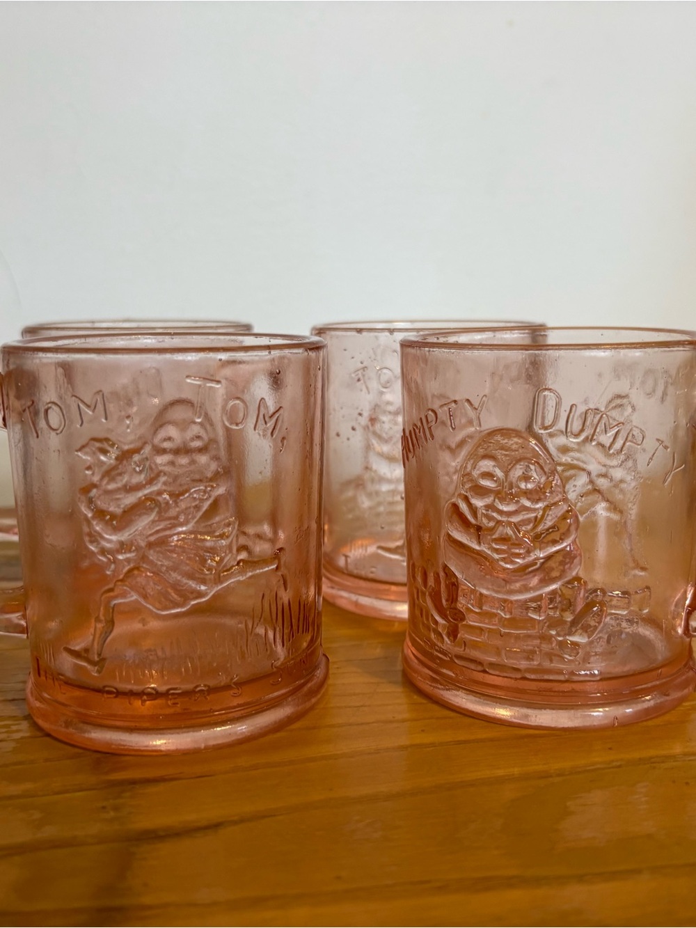 Humpty Dumpty Tom Tom Piper’s Son Vintage Pressed Glass Set (4)